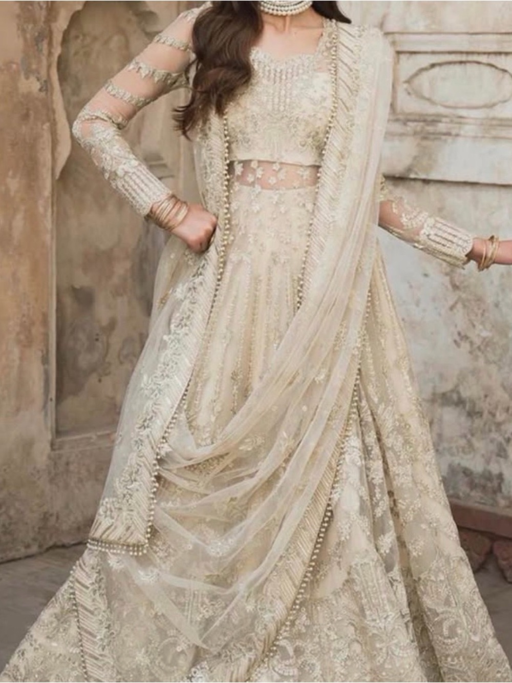 Elegant Cream Embroidered Women’s Dress with Dupatta
